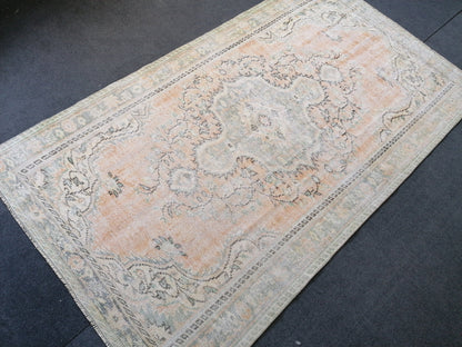 5 x 8.8 muted soft colors rug distressed vintage turkish rug, oushak rug