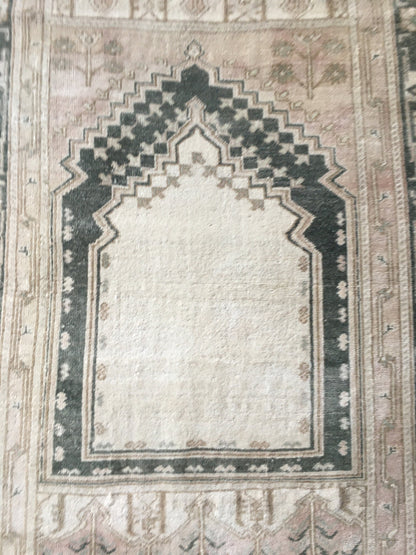 3.6x6 feet natural muted entryway floor rug, turkish living room large rug, vintage black handmade bedroom area rug, office floor wide rug