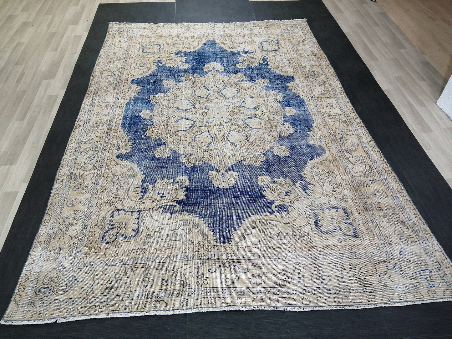 Blue OUSHAK RUG TURKISH Distressed Oushak Rug Vintage 7.5 x 11 Runner Rug Vintage Rug Wool Oriental Rug Hand Made Rugs Vintage Turkish Rug