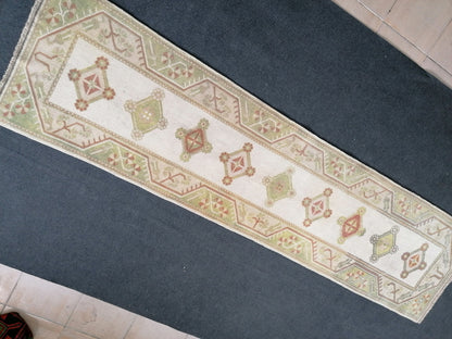 Pastel green  runner rug, 2'5x9'5 faded runner rug, turkish runner rug, vintage runner rug, hallway runner rug, kitchen runner