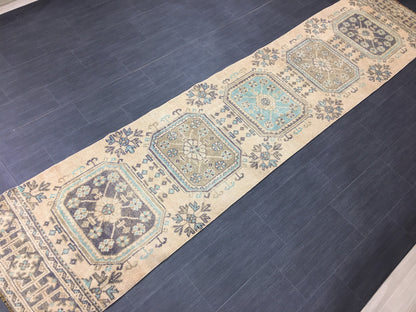 Wool Vintage Runner Rug 2.8 x 11.3 Turkish Runner Rug Oushak Runner Rug Blush Hallway Runner Rug Kitchen Runner Rug Wool Runner Rug