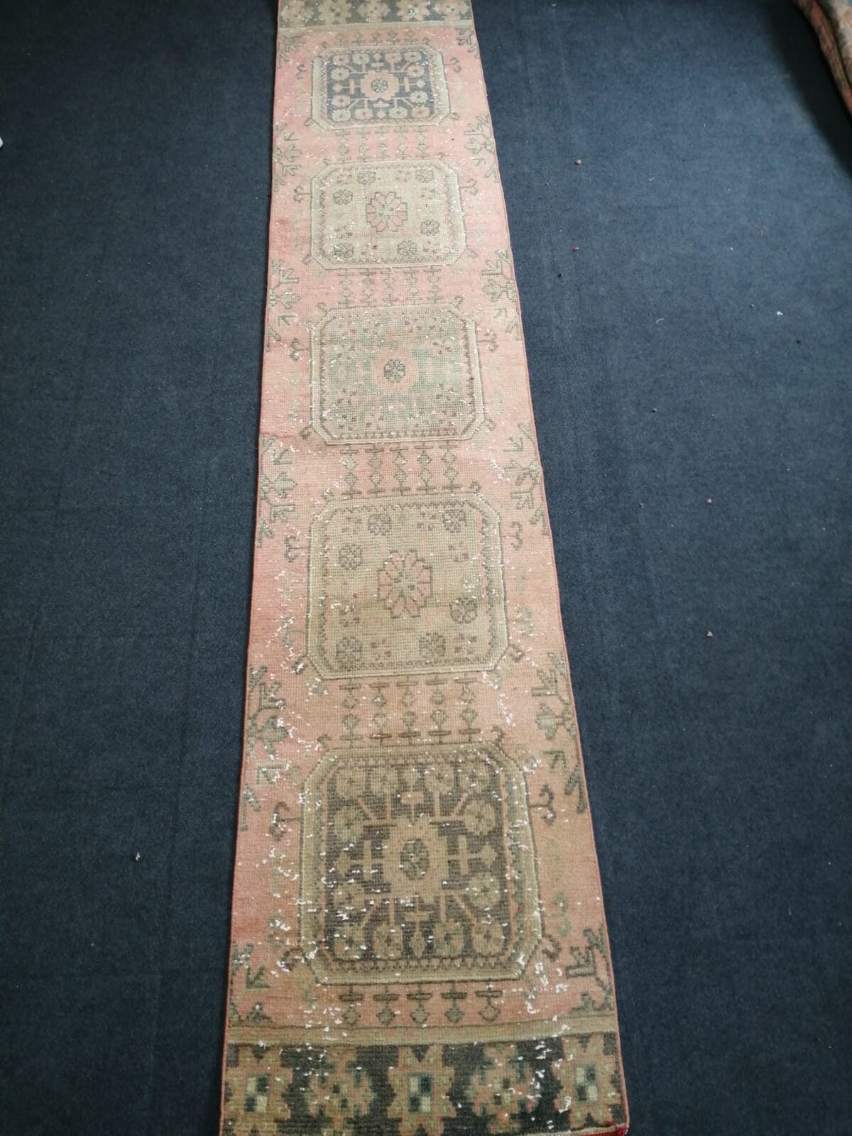 11'4x2'2 oushak turkish runner rug, vintage runner rug, vintage oushak runner rug, vintage anatolian rug,unique hand made rug,kitchen rug