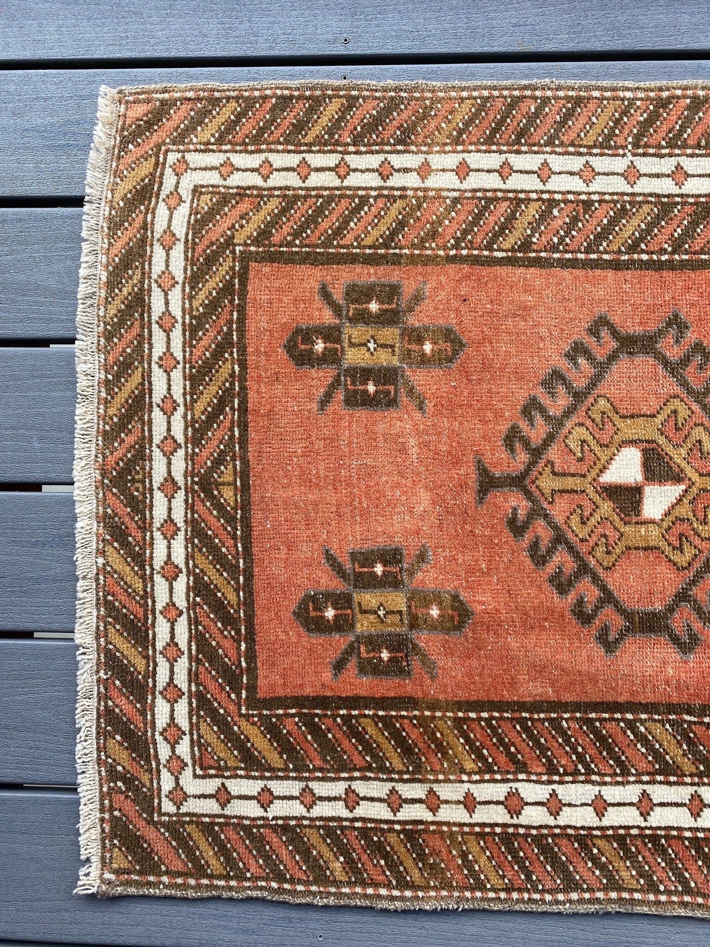 2.5x5 feet turkish small runner, vintage small rug, vintage oushak runner, kitchen hand made mini runner, wool living room bohemian runner