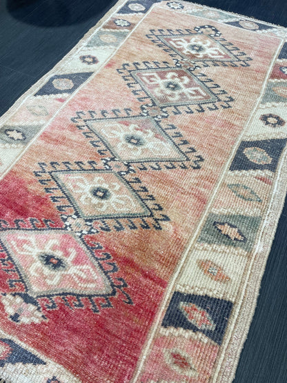 Blue Vintage Rug 2.6 x 4.2 Rug  Oushak Rug, Wool Oriental Rug Hand Made Rug Persian Rug, Vintage Turkish Rug Hand Knotted Wool Rug