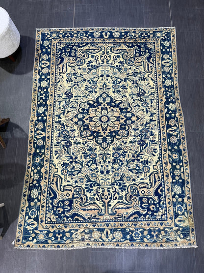 Persian Rug, Vintage 4.5 x 6.5 Rug, Navy Hand Knotted Rug, HANDMADE Rug, Vintage Turkish Rug, Oushak Rug, Oriental Rug, Wool Rug