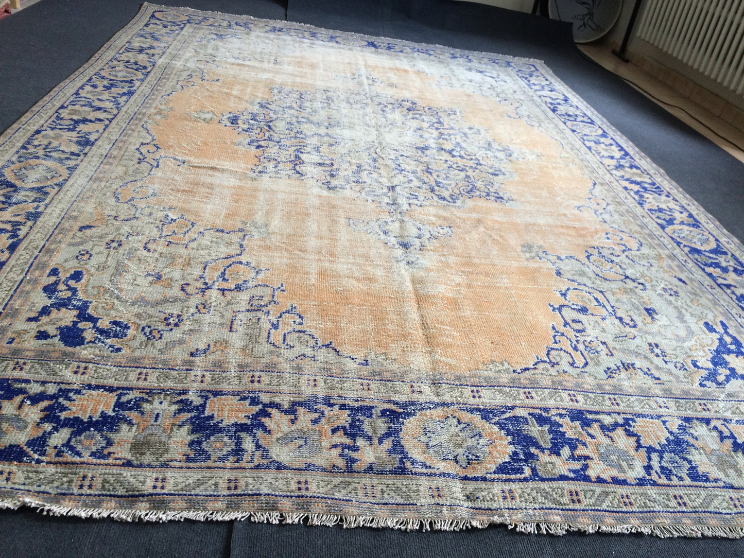 7.7 x 11 Large OUSHAK RUG TURKISH  Rug  Distressed   Rug Vintage Rug Wool Oushak Rug Hand Made Rug 8 by 11 Turkish Rug 8x11