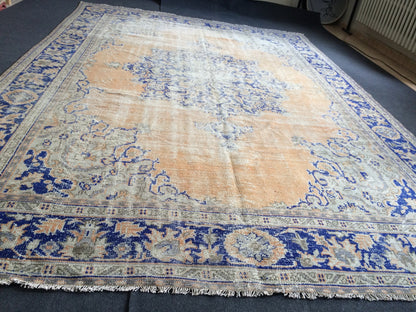 7.7 x 11 Large OUSHAK RUG TURKISH  Rug  Distressed   Rug Vintage Rug Wool Oushak Rug Hand Made Rug 8 by 11 Turkish Rug 8x11