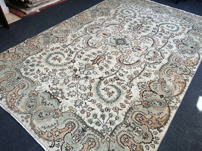 6.6 x 10.3 Vintage Rugs  TURKISH HAND MADE Rugs   Vintage Turkish Rugs   Oushak Rug  Turkish Oushak Rug, Vintage Oushak Rug, Wool Rug