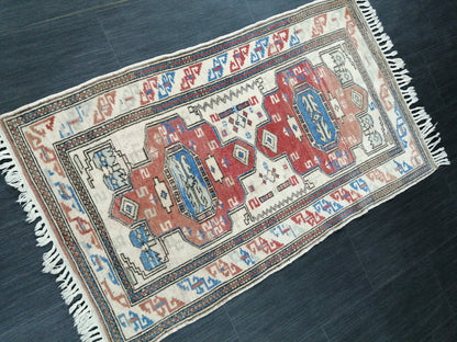 Vintage Rug, Wool rug 4.4 X 2.6 RUG Hand Made Rug, Oushak Rug, Rustic Rug, Bohemian Rug, Rug Runner, Turkish Rug, Farmhouse Rug,
