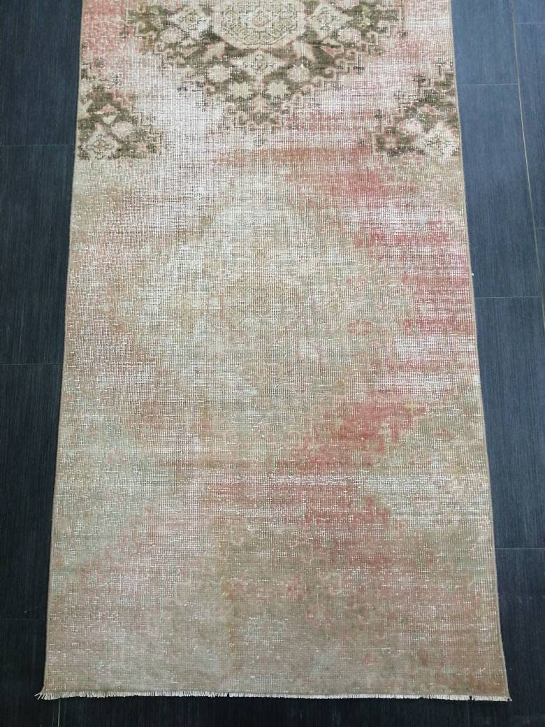 Distressed Antique Runner Rug 2.7 x 11.3  Vintage Runner Rug