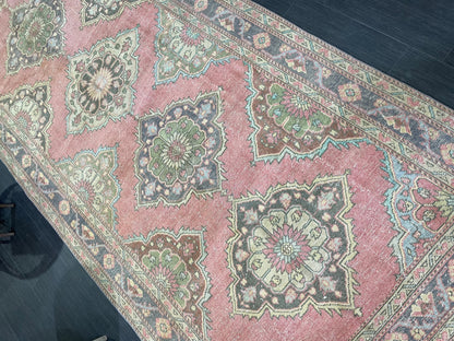 Vintage Runner rug, Persian 5 x 12.6  Runner RUG, TURKISH Runner, Pink Runner Rug, Turkish Oushak Rug, Wool Runner Rugs, Handmade Runner
