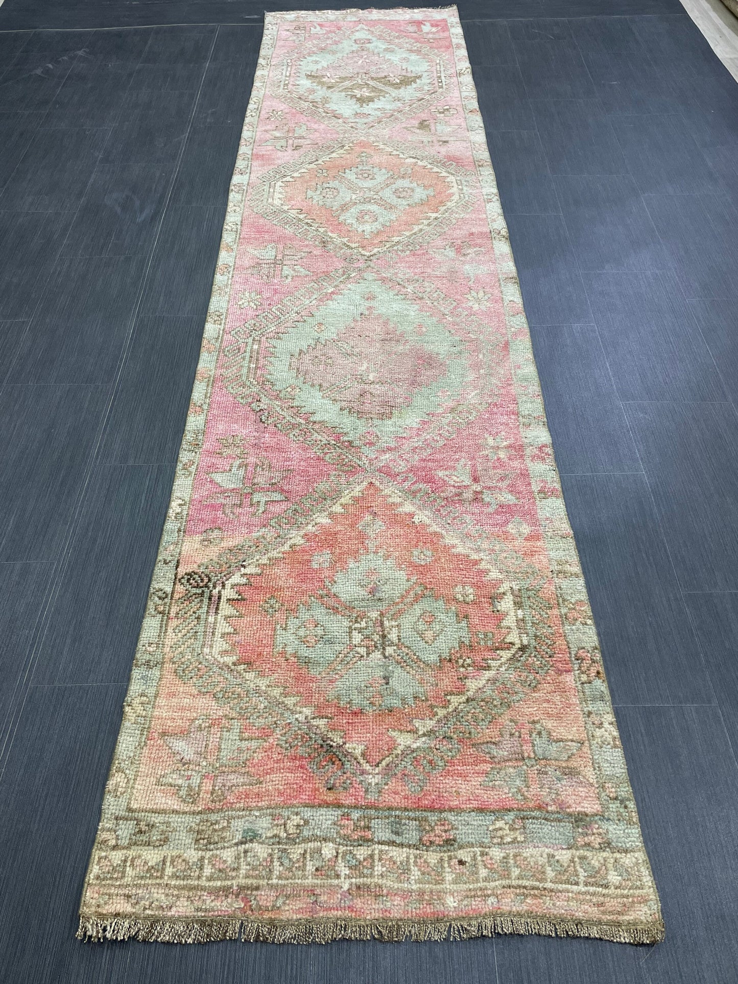 Vintage Runner Rug 2.6 x 11 Muted Turkish Runner Rug Muted Oushak Runner Rug Hallway Runner Kitchen Runner Rug Wool Runner Star Rug