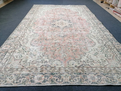 6.2 x 10.2 Neutral wool rug,  muted handmade rug, oushak rug, rustic rug, turkish rug, farmhouse rug, distressed vintage rug