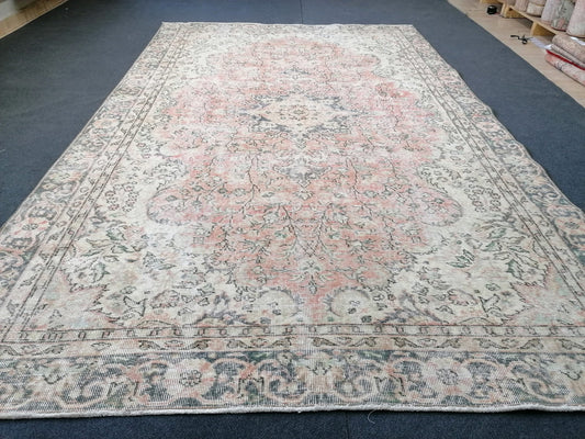 6.2 x 10.2 Neutral wool rug,  muted handmade rug, oushak rug, rustic rug, turkish rug, farmhouse rug, distressed vintage rug