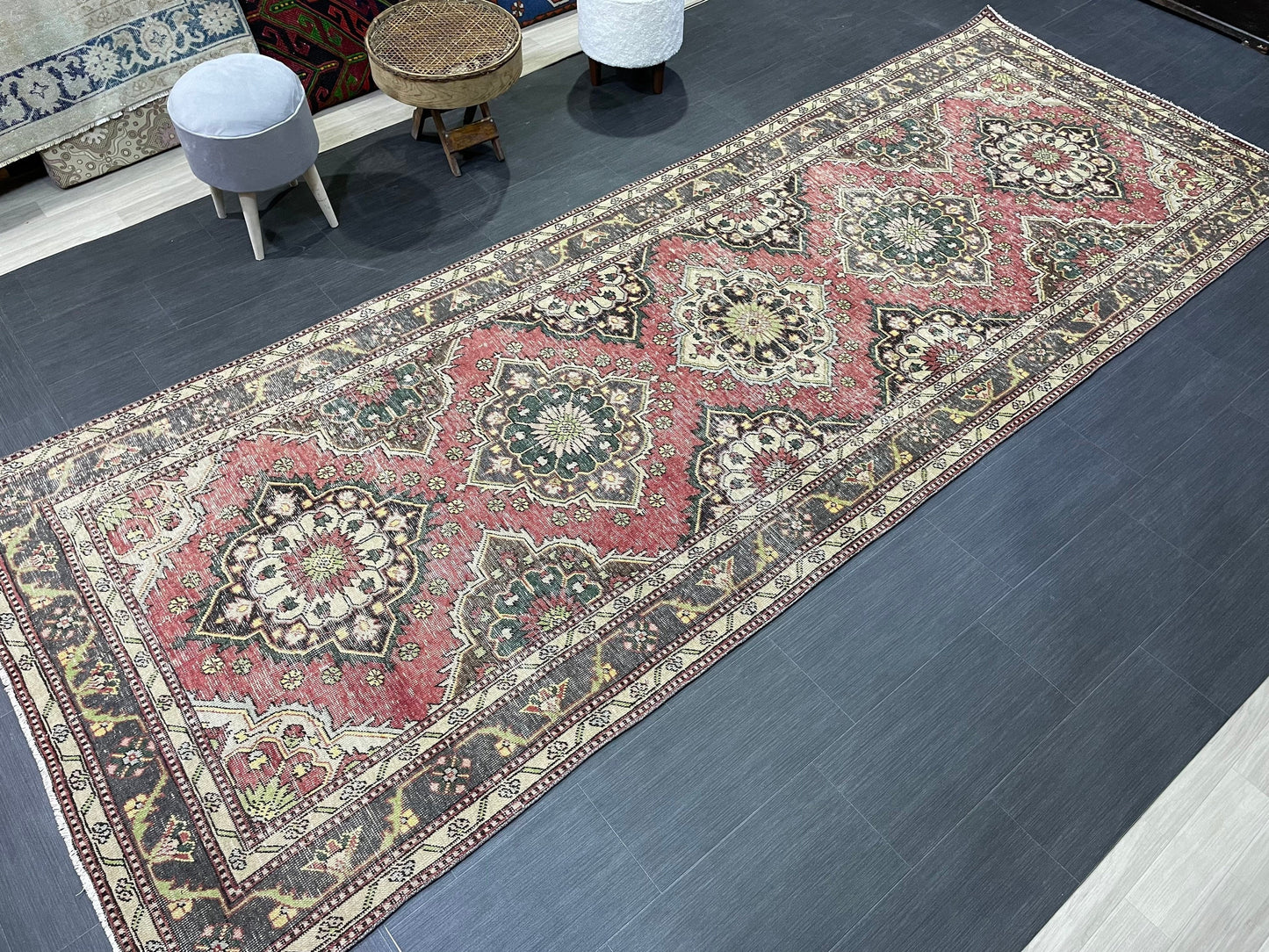 Turkish Runner Rug, Turkish Runner 4.7 x 12.3 Rug, Vintage Runner Rug, Hallway Runner Rug Kitchen Runner Rug, Wool Runner Rug Persian Rug