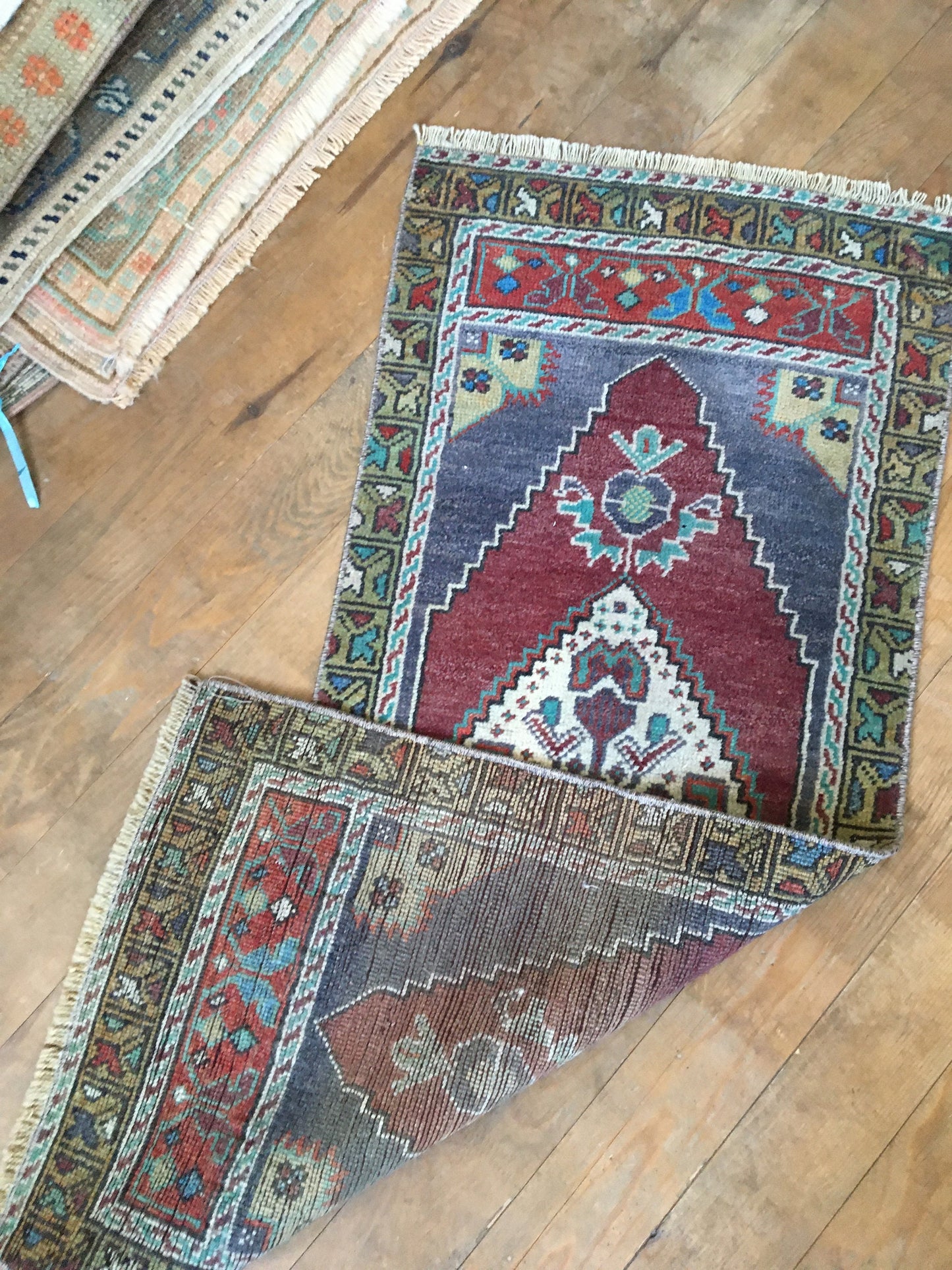 1.5x3.4 feet handmade claret red kitchen mini floor rug, turkish wool grey bedroom area mini rug, small oushak rug,vintage bathroom tiny rug