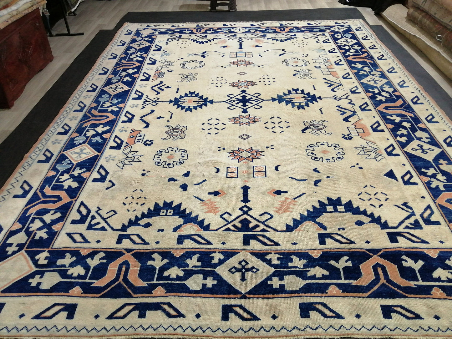 Oriental RUG 9x12 Oushak Rug Turkish Vintage Persian Rug Navy Vintage Rug Fine Wool Oushak Rugs Antique Turkish Rug Muted Living room Rug