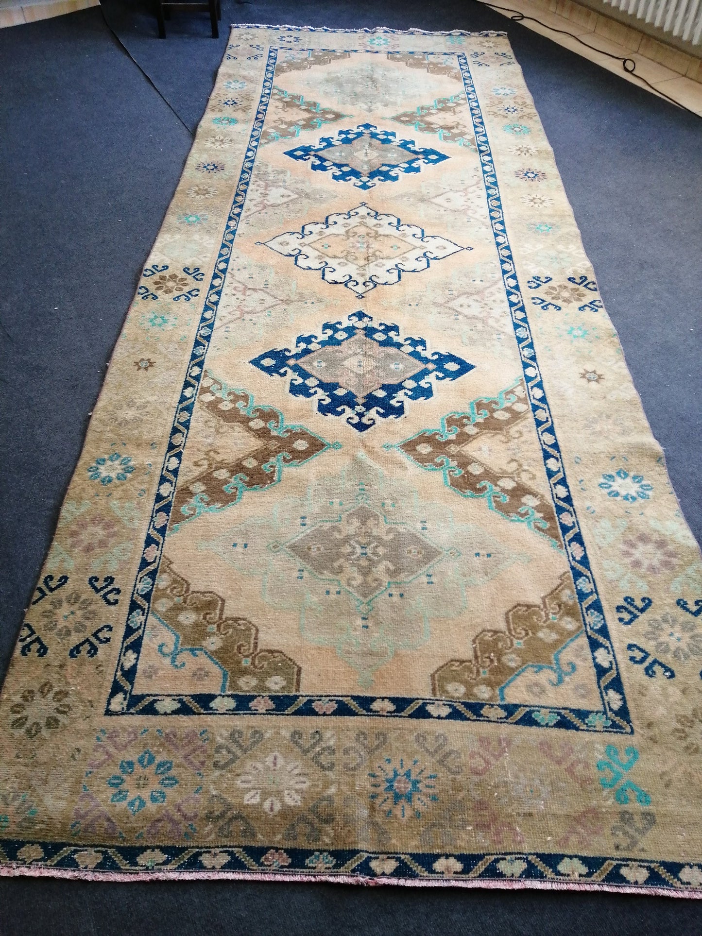 13 x 4.8 Runner Oushak Runner Rug, Turkish Runner Rug, Vintage Runner Rug, Hallway Runner Rug, Kitchen Runner Rug Wool Runner Rug