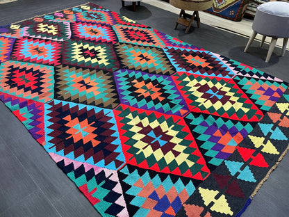 Vintage Kilim Handmade 5.7 x 9.4 Rug, Flatwoven Oushak Rug, Rustic Rug, Flat Weave Rug, Turkish Rug, Farmhouse Rug, Vintage Wool rug