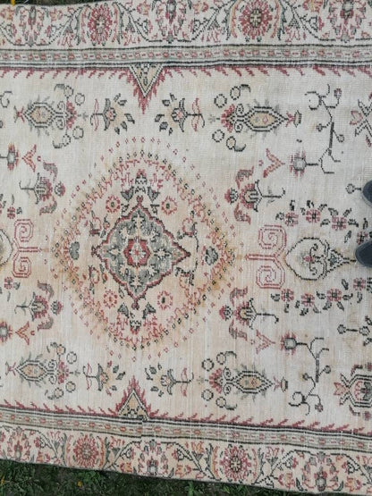 Oushak rug, large pastel vintage wool rug 5'8x9'5 hand made rugs, turkish living room rug