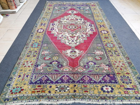 9'x5' vintage turkish rug, oushak bohemian rug,unique hand made bohemian