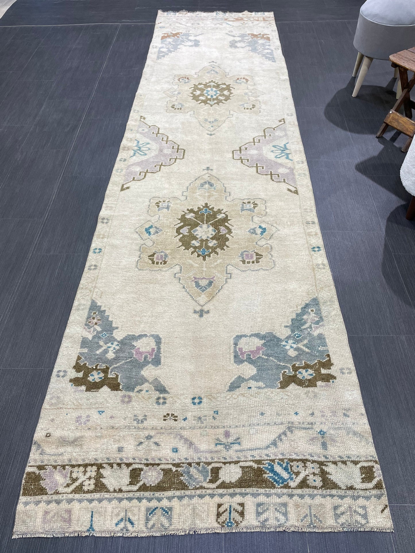 Muted Vintage Oushak Runner 3 x 11.4 Rug Turkish Runner Rug Vintage Runner Rug Hallway Runner Rug Kitchen Runner Rug Wool Runner Rug