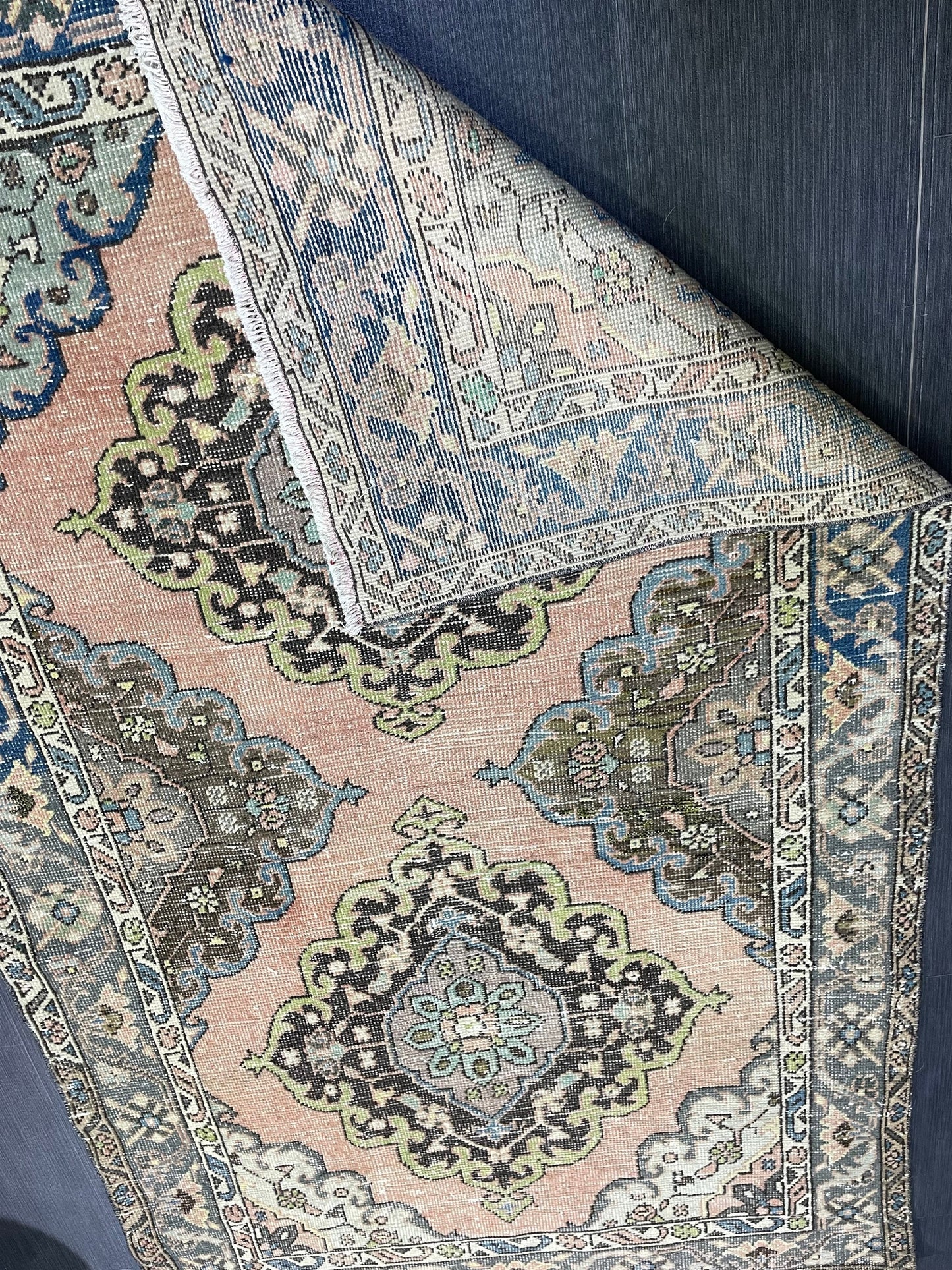 Vintage Rug, Persian 4 x 6.7 Rug, Navy Hand Knotted Rug, HANDMADE Rug, Vintage Turkish Rug, Oushak Rug, Oriental Rug, Wool Rug