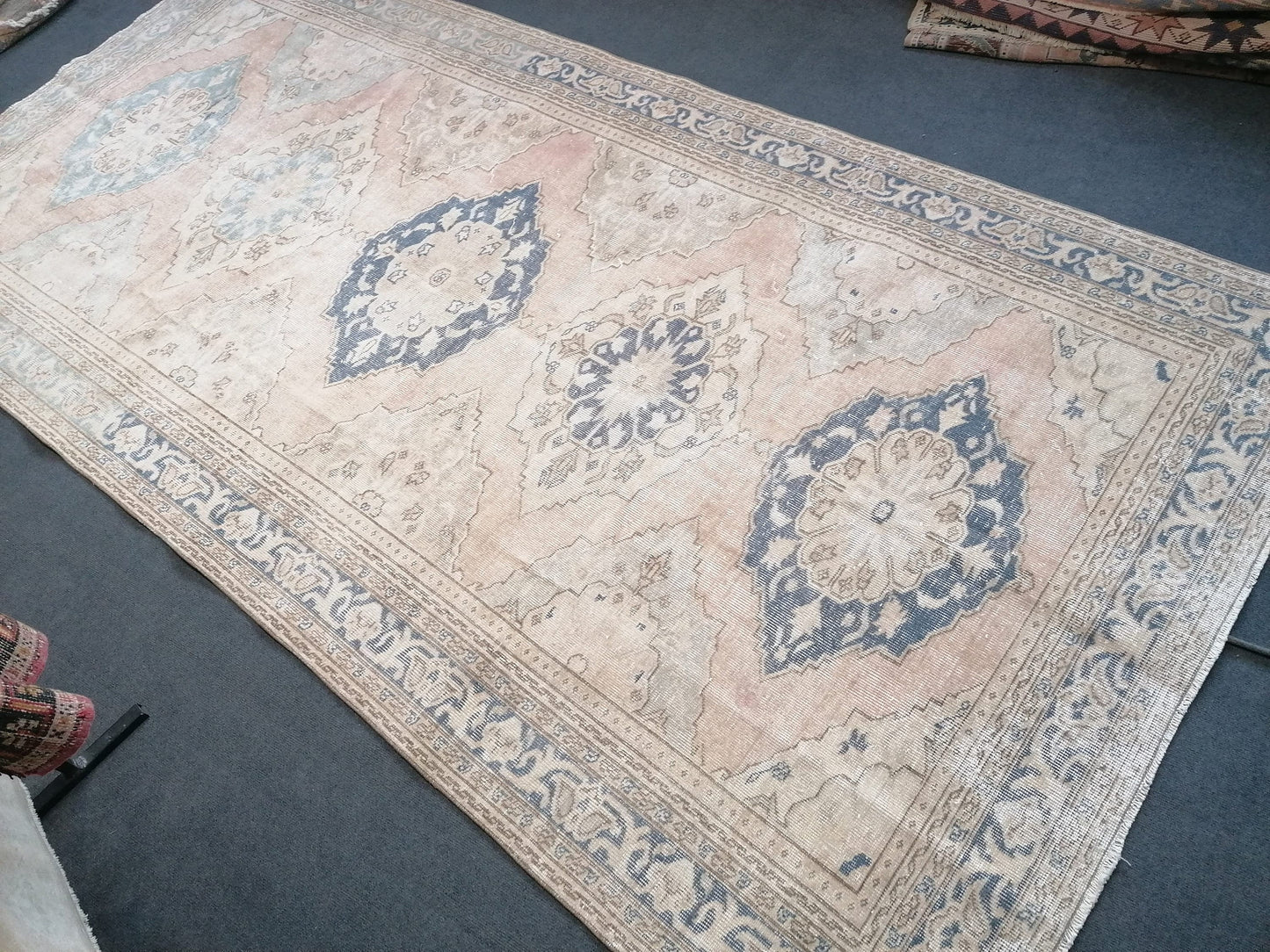 Muted runner rug 5'8x11'4 vintage runner rug, vintage oushak rug unique hand made rug, kitchen rug, bohemian rug traditional