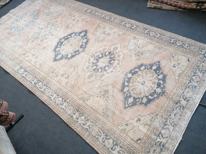 Muted runner rug 5'8x11'4 vintage runner rug, vintage oushak rug unique hand made rug, kitchen rug, bohemian rug traditional