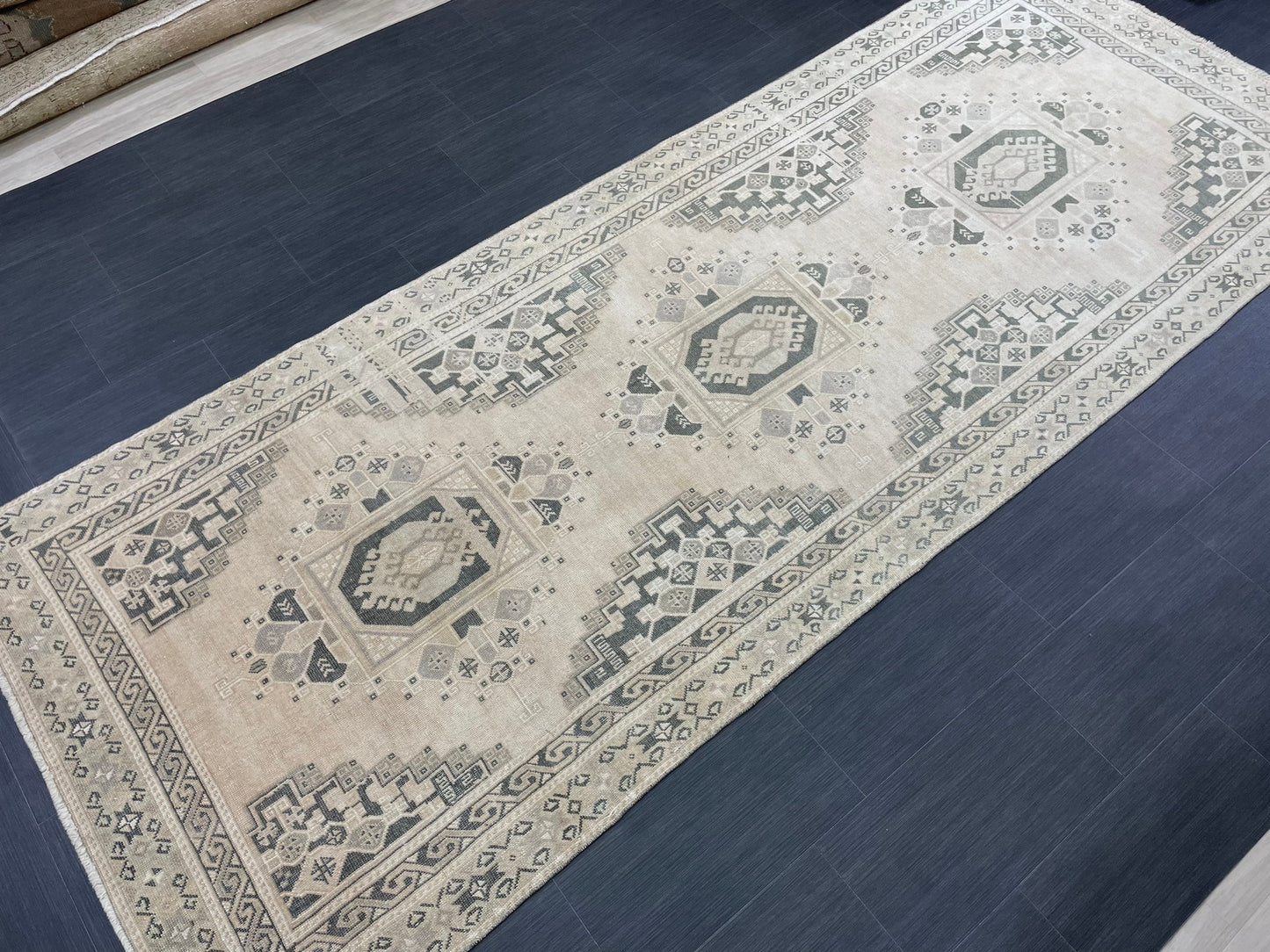 Muted Handmade Rug TURKISH Vintage 4.2 x 11 Rug Vintage Oriental Rug Vintage Rug Wool Hand Knotted 4x11 Rug OUSHAK Rugs Vintage Turkish Rug