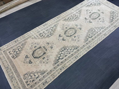 Muted Handmade Rug TURKISH Vintage 4.2 x 11 Rug Vintage Oriental Rug Vintage Rug Wool Hand Knotted 4x11 Rug OUSHAK Rugs Vintage Turkish Rug