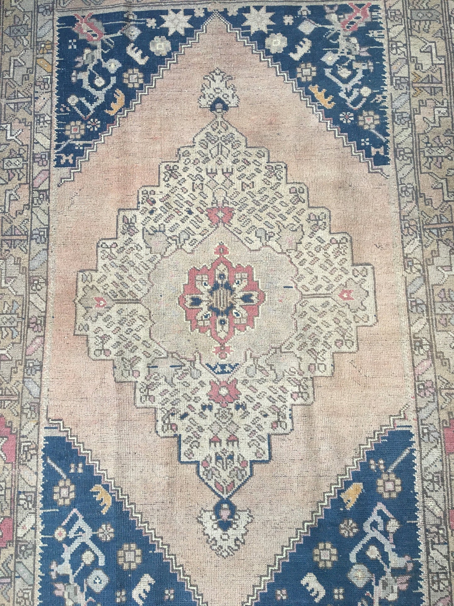 4.5x8 feet handmade area rug, vintage turkish muted rug, bohemian antique blue rug, persian motif kitchen floor rug, bedroom rug,hallway rug