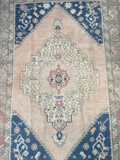4.5x8 feet handmade area rug, vintage turkish muted rug, bohemian antique blue rug, persian motif kitchen floor rug, bedroom rug,hallway rug