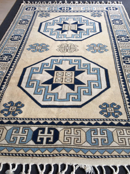 Blue Turkish Rug Large Area Rug OUSHAK RUG Pastel 5.4 x 8 Vintage Rug Blue Oriental Rug Muted Rug Boho Rug Persian Wool Rug TRADITIONAL Rug