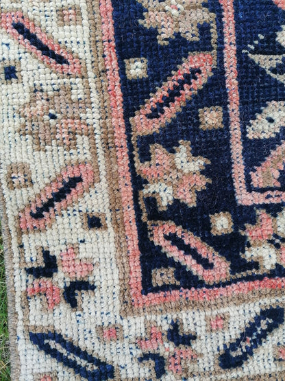 Persian runner rug, navy runner rug, blue vintage runner 3'2x9'8 handmade runner, hallway runner, kitchen rug