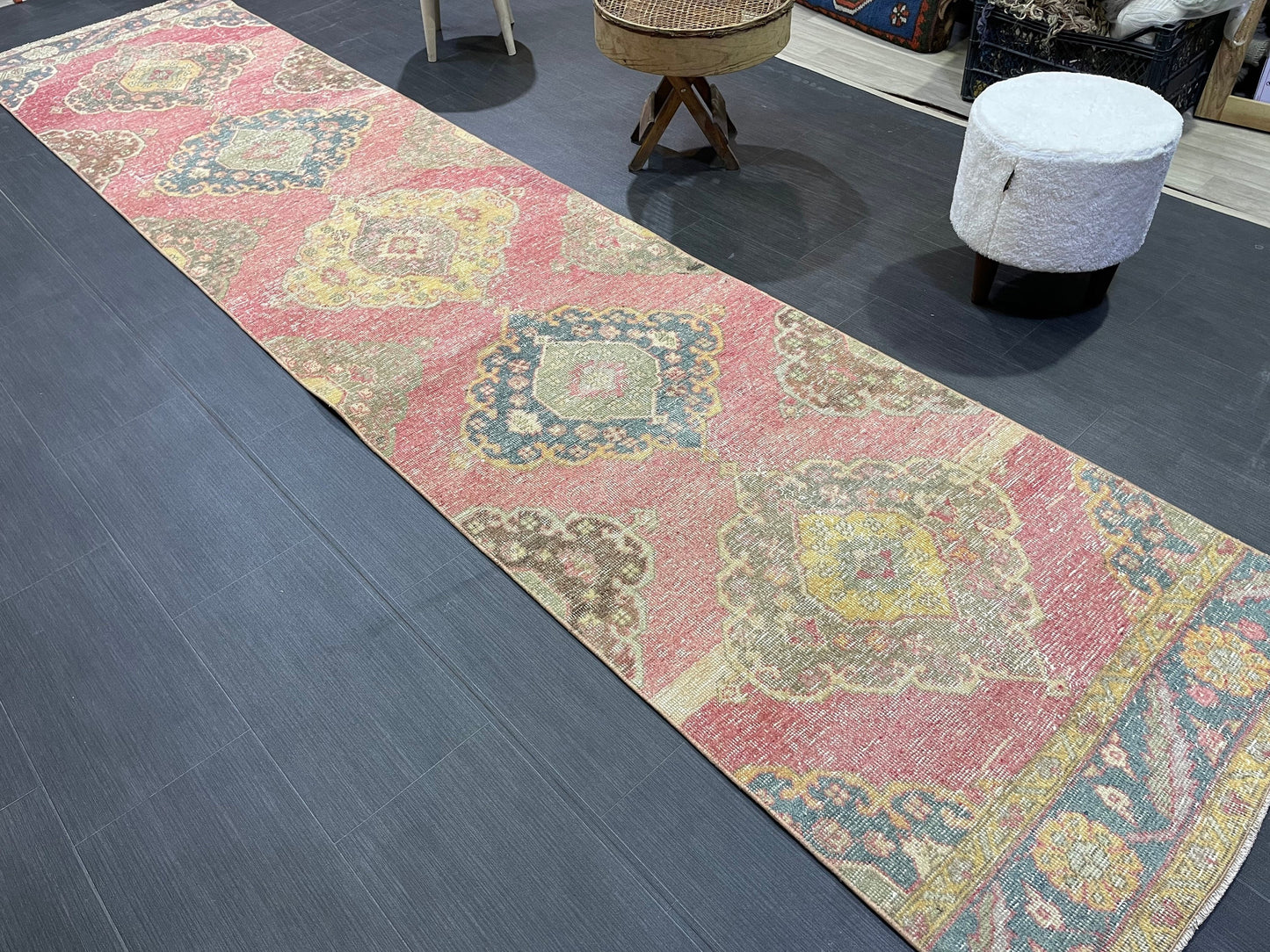 Vintage Runner Rug, Handmade 2.9 x 12.8 Runner Rug, Turkish Runner Rug, Hallway Runner Rug, Persian Kitchen Runner Rug, Hand Knotted Runner