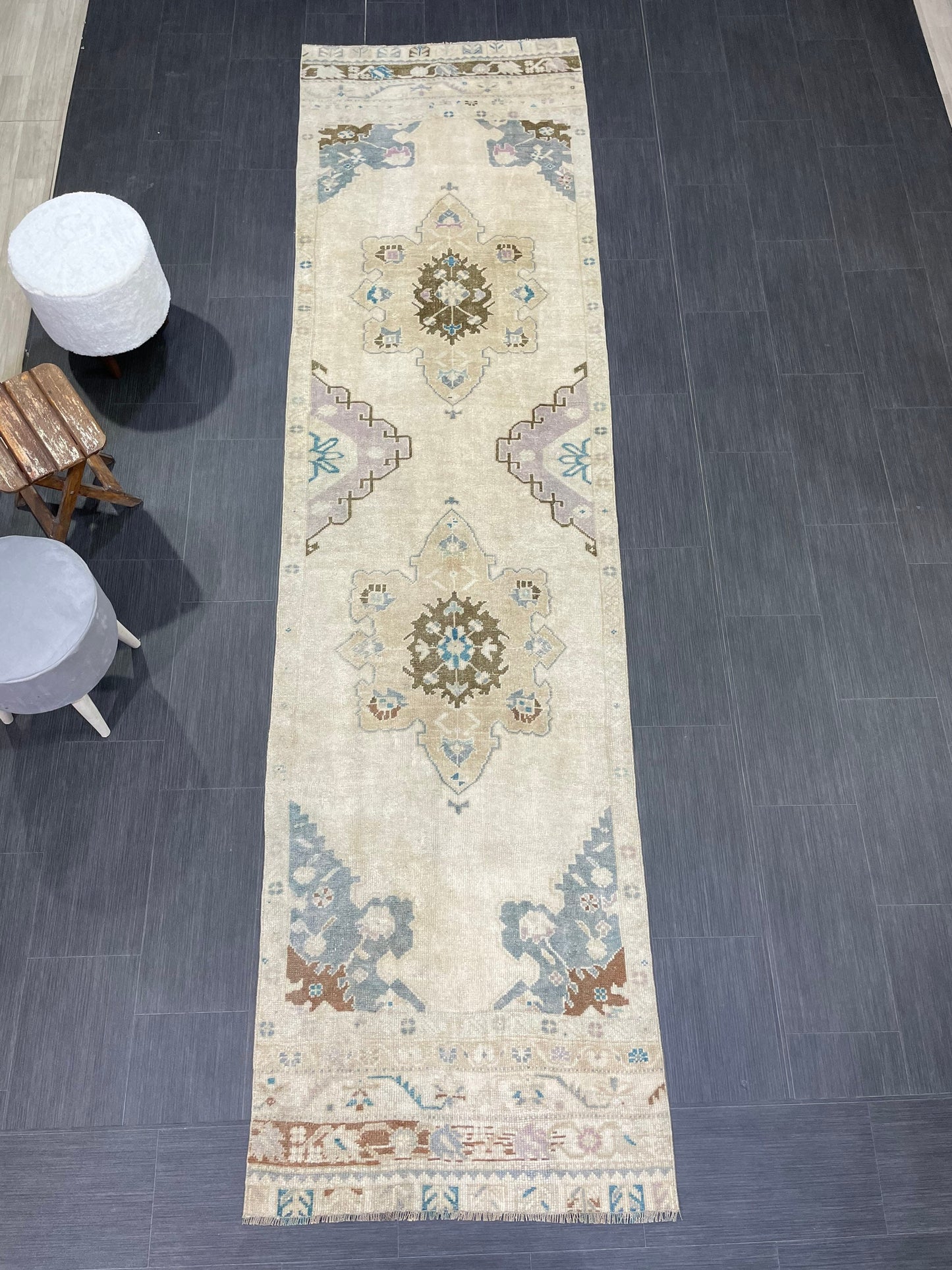 Muted Vintage Oushak Runner 3 x 11.4 Rug Turkish Runner Rug Vintage Runner Rug Hallway Runner Rug Kitchen Runner Rug Wool Runner Rug