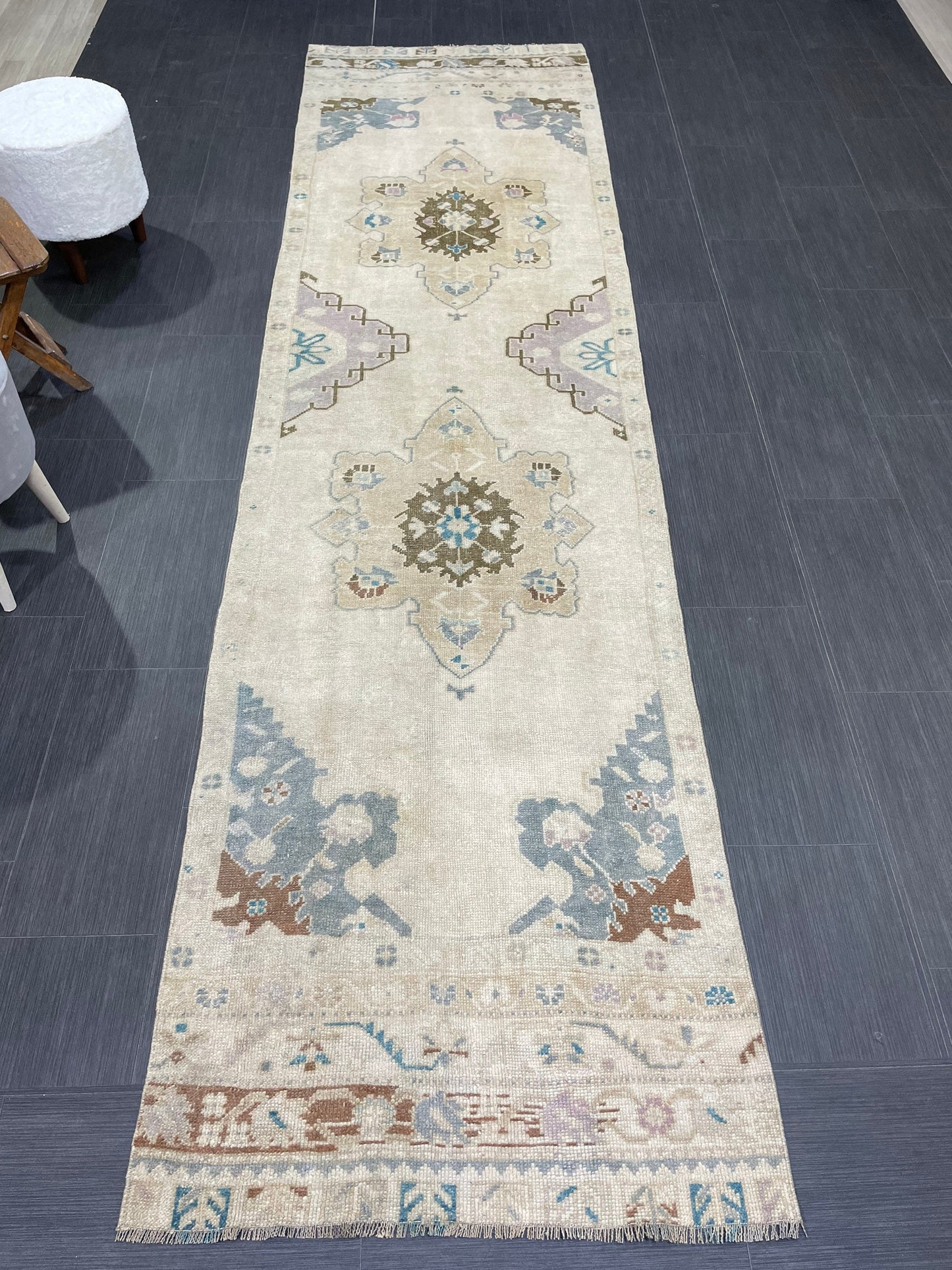 Muted Vintage Oushak Runner 3 x 11.4 Rug Turkish Runner Rug Vintage Runner Rug Hallway Runner Rug Kitchen Runner Rug Wool Runner Rug