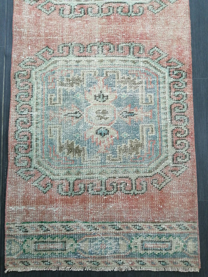 2.4 x 10.9 Distressed Oushak Runner Rug Turkish Runner Rug Vintage Runner Rug Hallway Runner Rug Kitchen Runner Rug Wool Runner Rug Wool