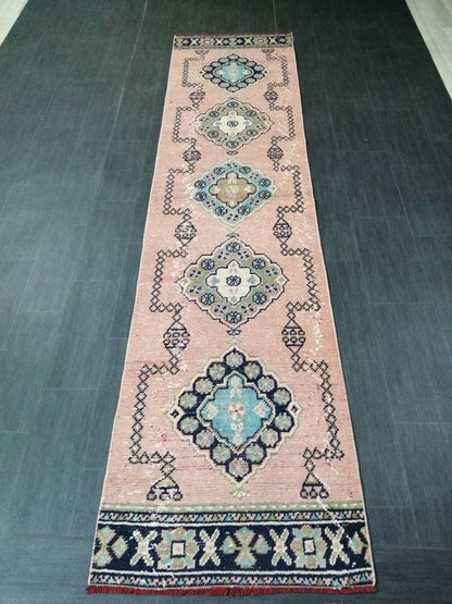 VINTAGE RUNNER Rug, Muted 10. 8 x 2.6 Vintage Turkish Runner Rug, Oushak Runner Rug, Hand woven Rug, Oriental runner Rug 2.6 x 11 Runner