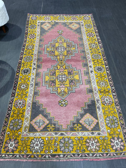 Vintage Rug, Turkish 3.7 x 7 Rug Oushak Rug, Handmade Rug, Muted Rug, Vintage Turkish Rug, Farmhouse Rug, Vintage Rug, Wool rug