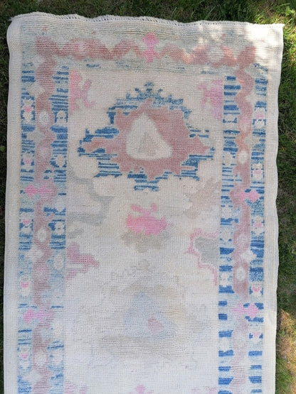 Turkish muted oushak runner rug 3x16'9 new production oushak runner rug, hallway oushak hand made wool rug