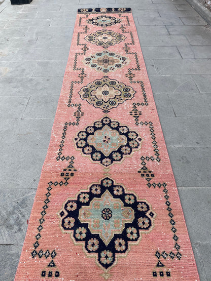 Handmade Extra Long Turkish Runner Very Long Oushak Runner Rug 2.6 x 20.4 Vintage Runner Rug Pink XL Oriental Runner Rug Staircase Runner