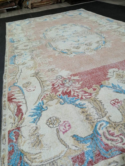 Persian RUG Neutral Vintage Oushak Rug Large 5.8 x 10.3 Vintage Rug Wool Oushak Rug Hand Made Rugs Vintage Turkish Rug Neutral Rug 6x10 rug
