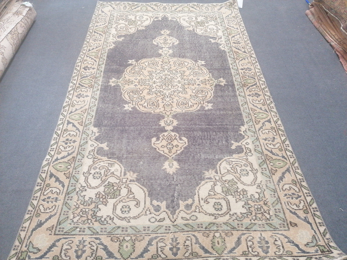 Vintage blue rug 3'9x6'6 distressed oushak rug