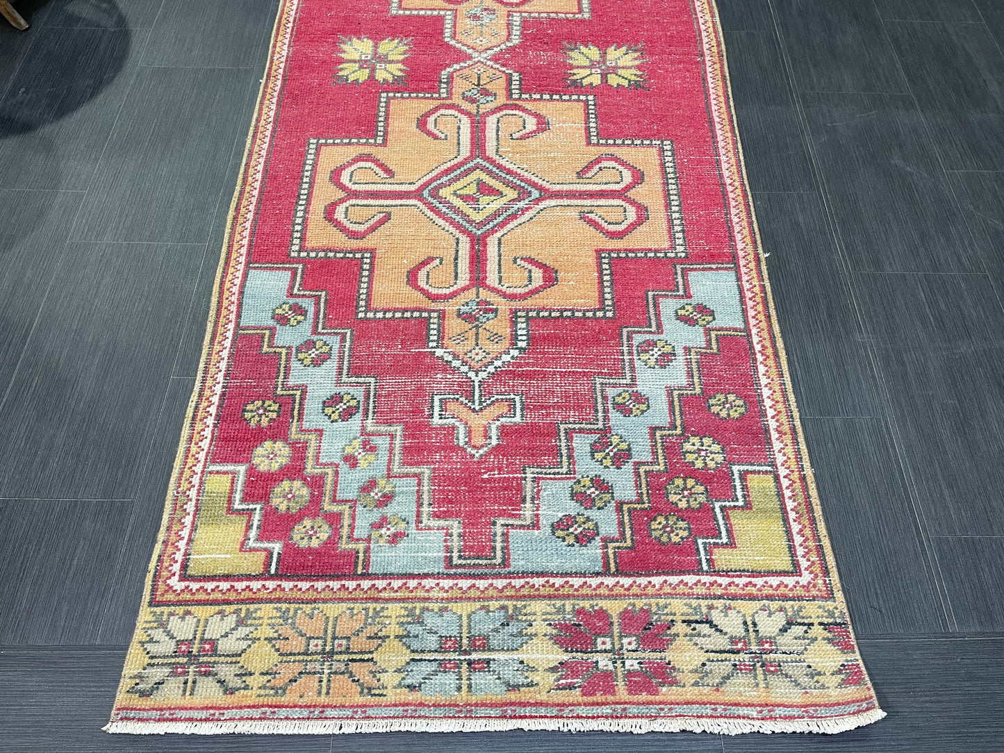 Turkish Runner Rug, Vintage Runner 3.4 x 9.3 Rug, Hallway Runner Rug, Kitchen Runner Rug, Persian Runner, Handmade Rug