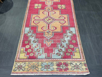 Turkish Runner Rug, Vintage Runner 3.4 x 9.3 Rug, Hallway Runner Rug, Kitchen Runner Rug, Persian Runner, Handmade Rug