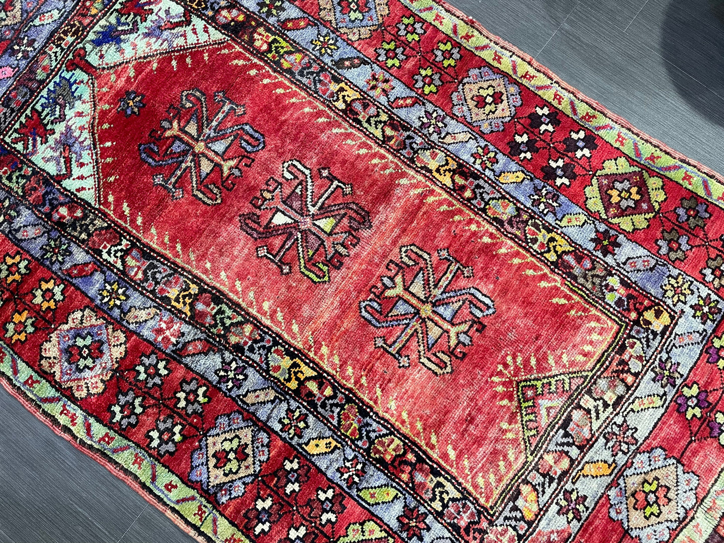 Vintage RUG, TURKISH 4.2 x 7.4 Rug, Wool Hand Knotted Rug, Persian Rug Wool Handmade Rug, Oushak Rugs Muted Hand Knotted rug