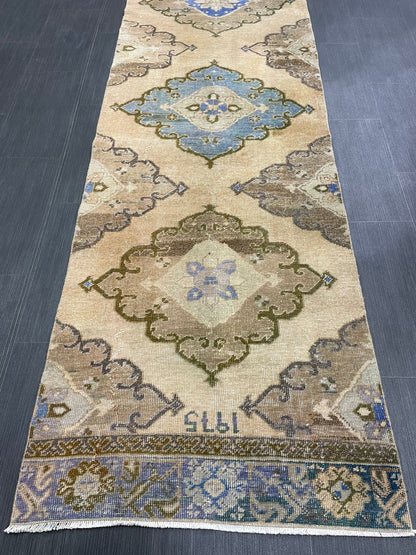 MUTED Hand Knotted Runner Antique Runner TURKISH Runner 2.8 x 12.8 Vintage  Hallway Runner Rug Muted Runner Rug Kitchen Rug Runner