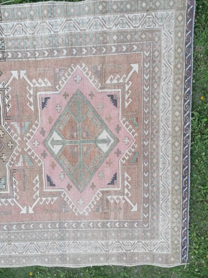 4'7x8 blue and pink wool rug, vintage oushak rug, turkish hand made living room rug